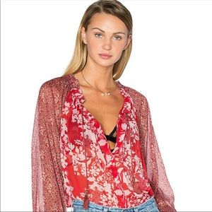 Free People Red Floral Blouse